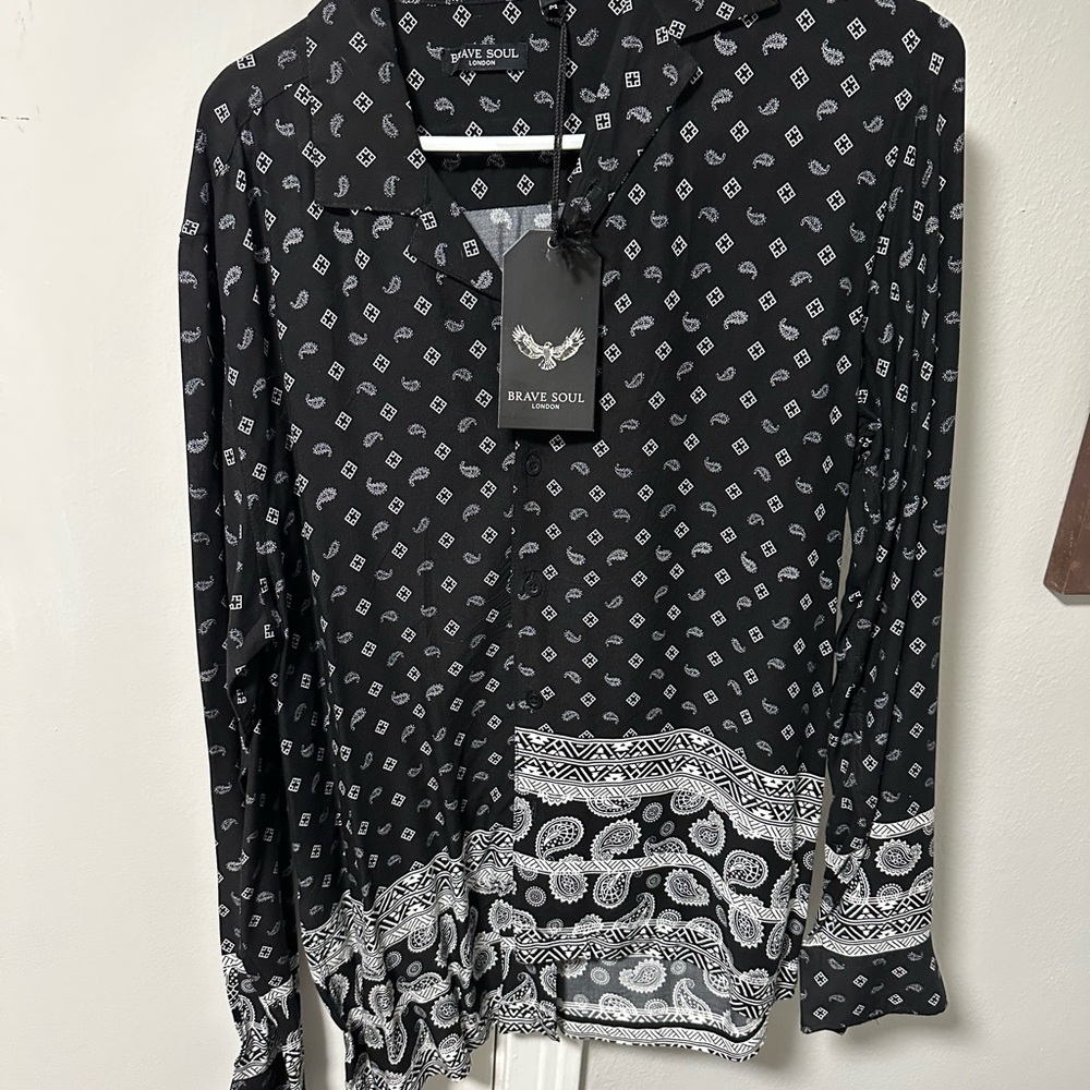 Brave Soul Monochrome Geometric Shirt